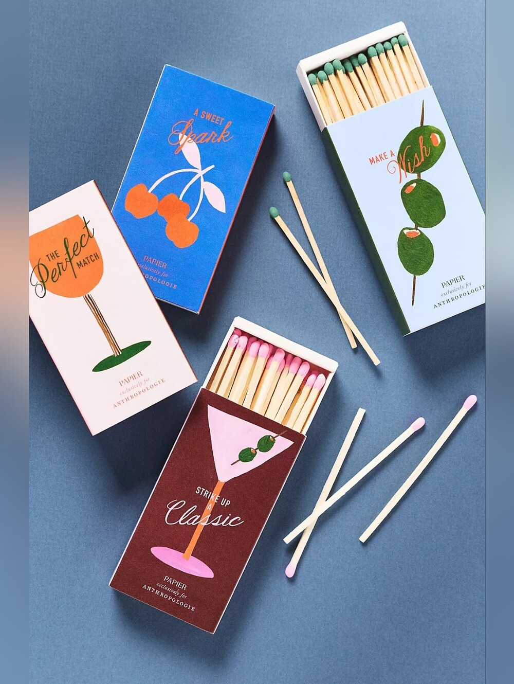 Anthropologie x Papier "The Perfect match" Wine Glass matchbox, Set Of 2